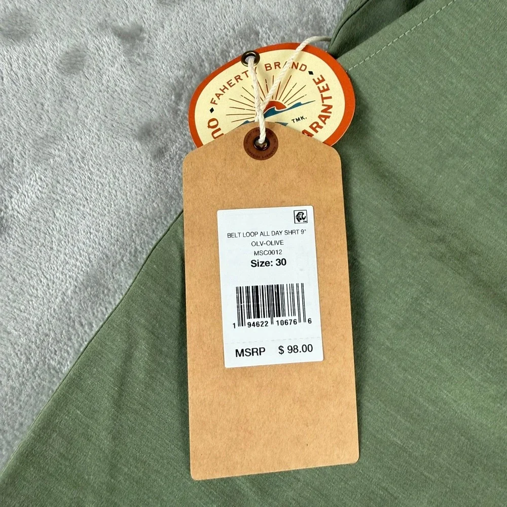 Faherty All-Day Shorts Mens 30 Olive Green 9